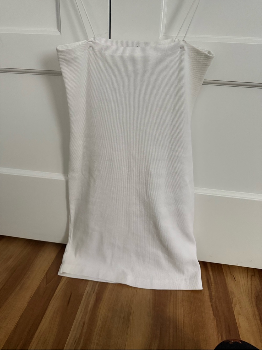 Zara White Ribbed Mini Dress with Spaghetti Straps